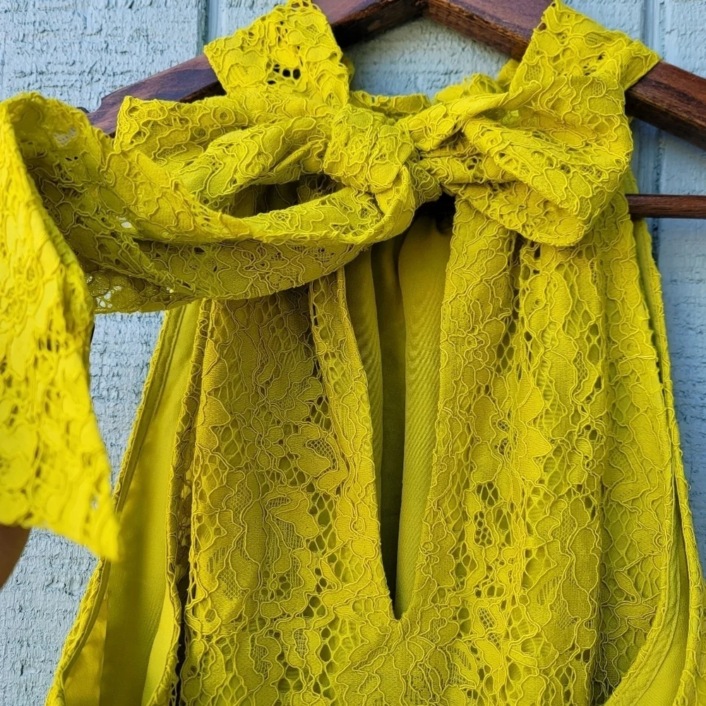 J Crew Halter Lace Keyhole Bow Back Tank Blouse size M Lime Green